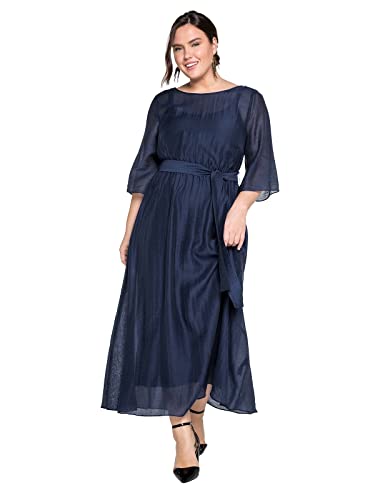 Sheego Damen Große Größen Abendkleid lang in sehr weiter Form mit Bindeband Abendmode elegant Rundhals-Ausschnitt - von Sheego