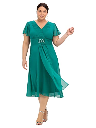 Sheego Damen Große Größen Abendkleid mit Alloverdruck Abendkleid Abendmode elegant V-Ausschnitt Pailletten unifarben von Sheego