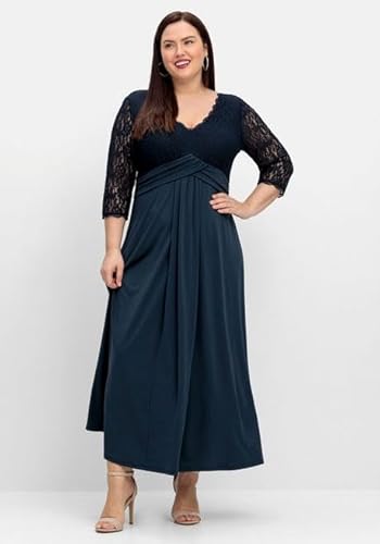 Sheego Damen Große Größen Abendkleid mit Oberteil aus floraler Spitze Abendkleid Abendmode elegant V-Ausschnitt Spitze unifarben von Sheego