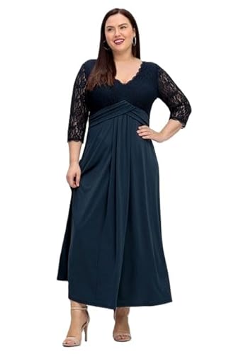 Sheego Damen Große Größen Abendkleid mit Oberteil aus floraler Spitze Abendmode elegant V-Ausschnitt Spitze von Sheego