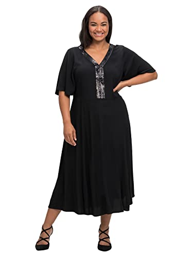 Sheego Damen Große Größen Abendkleid mit Pailletten und Flügelärmeln Abendkleid Abendmode elegant V-Ausschnitt Pailletten unifarben von Sheego