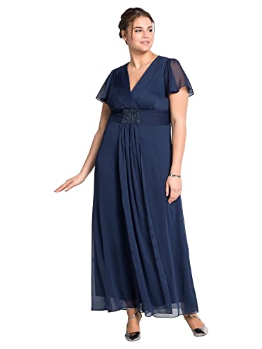 Sheego Damen Große Größen Abendkleid mit Schmuckbrosche Abendkleid Abendmode elegant V-Ausschnitt Pailletten unifarben von Sheego