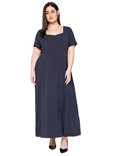 Sheego Damen Große Größen Abendkleid mit Schmucksteinen Abendkleid Abendmode elegant Caree-Ausschnitt Strasssteine unifarben von Sheego