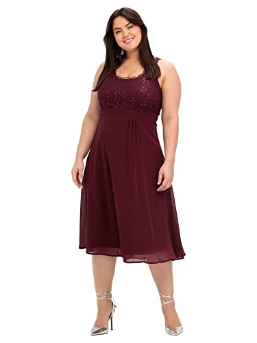 Sheego Damen Große Größen Abendkleid mit Spitze und Pailletten Cocktailkleid Partymode feminin Rundhals-Ausschnitt Pailletten unifarben von Sheego