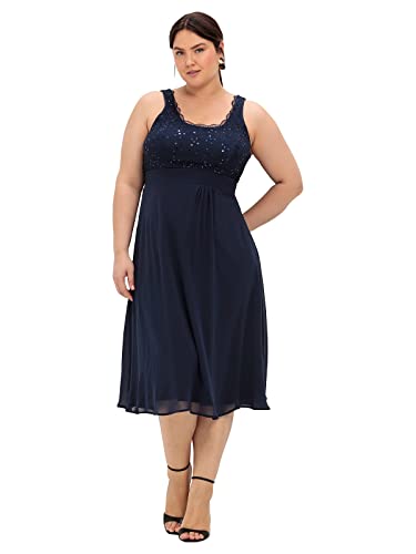 Sheego Damen Große Größen Abendkleid mit Spitze und Pailletten Cocktailkleid Partymode feminin Rundhals-Ausschnitt Pailletten unifarben von Sheego