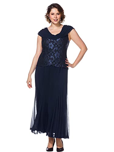 Sheego Damen Große Größen Abendkleid mit Spitze und Schalkragen Abendkleid Abendmode elegant V-Ausschnitt Spitze unifarben von Sheego