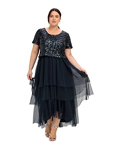 Sheego Damen Große Größen Abendkleid mit lose fallendem Paillettenoberteil Abendkleid Abendmode elegant Rundhals-Ausschnitt Pailletten unifarben von Sheego