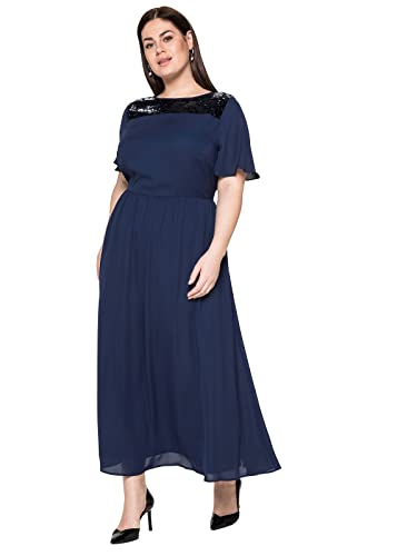 Sheego Damen Große Größen Abendkleid mit schimmernden Pailletten Abendkleid Abendmode elegant Rundhals-Ausschnitt Pailletten unifarben von Sheego