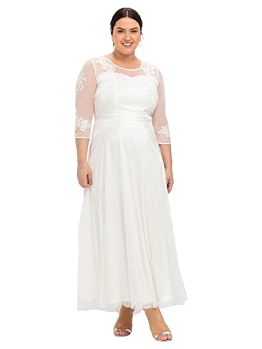Sheego Damen Große Größen Abendkleid mit weit ausgestelltem Rockteil Abendmode elegant Rundhals-Ausschnitt Spitze von Sheego