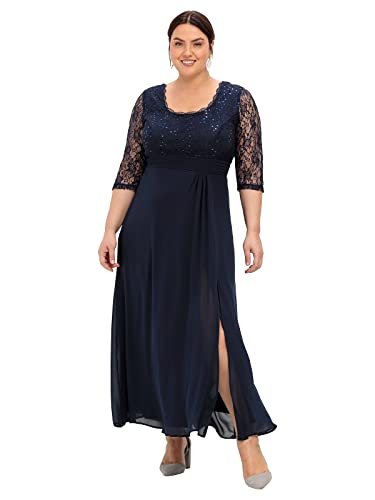 Sheego Damen Große Größen Abendkleid mit weitem Rockteil Abendkleid Abendmode feminin Rundhals-Ausschnitt Pailletten unifarben von Sheego