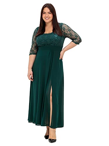 Sheego Damen Große Größen Abendkleid mit weitem Rockteil Abendmode feminin Rundhals-Ausschnitt Pailletten von Sheego