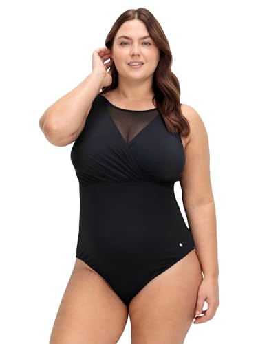 Sheego Damen Große Größen Badeanzug in Wickeloptik, mit Mesh-Einsatz Aqua von Sheego