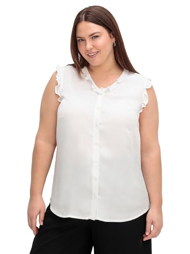 Sheego Damen Große Größen Bluse in ärmelloser Form mit Volants Rüschenbluse Citywear feminin Volants unifarben von Sheego