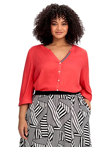 Sheego Damen Große Größen Bluse mit Ziertape am V-Ausschnitt Shirtbluse Citywear feminin Knopfleiste unifarben von Sheego