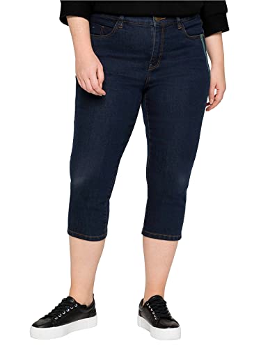 Sheego Damen Große Größen Caprijeans mit Catfaces und Kontrastnähten Caprijeans Freizeitmode sportlich Stickerei unifarben von Sheego