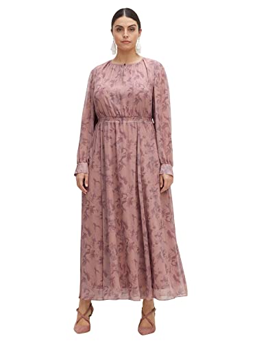 Sheego Damen Große Größen Chiffonkleid aus zartem Chiffon, Blickdicht gefüttert Abendkleid Abendmode feminin Rundhals-Ausschnitt - Gemustert von Sheego