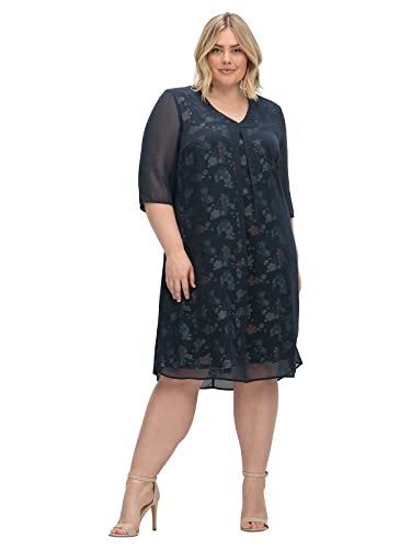 Sheego Damen Große Größen Chiffonkleid im Lagenlook, mit Blumenprint Chiffonkleid Citywear feminin V-Ausschnitt - Gemustert von Sheego