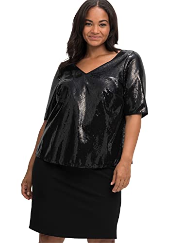 Sheego Damen Große Größen Cocktailkleid im Lagenlook, mit Pailletten-Oberteil Abendmode elegant V-Ausschnitt Pailletten von Sheego