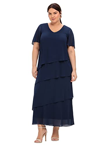 Sheego Damen Große Größen Cocktailkleid in Maxi-Länge Cocktailkleid Abendmode elegant V-Ausschnitt Volants unifarben von Sheego