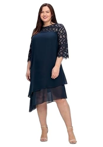 Sheego Damen Große Größen Cocktailkleid mit Zierborten, im Lagenlook Abendmode elegant Rundhals-Ausschnitt Mesh von Sheego