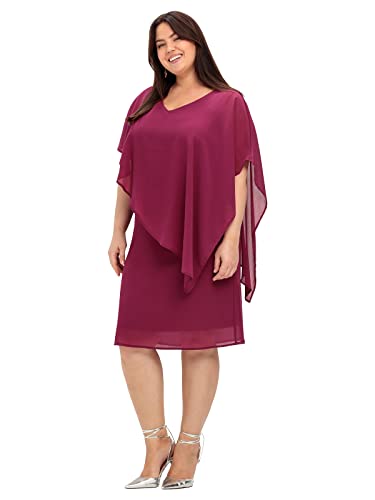 Sheego Damen Große Größen Cocktailkleid mit asymetrischem Cape Cocktailkleid Abendmode elegant V-Ausschnitt - unifarben von Sheego