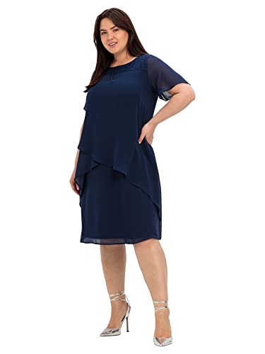 Sheego Damen Große Größen Cocktailkleid mit asymetrischen Volants Abendmode elegant Rundhals-Ausschnitt Spitze Sheego Damen Große Größen Cocktailkleid mit asymetrischen Volants Abendmode elegant Rundhals-Ausschnitt Spitze von Sheego