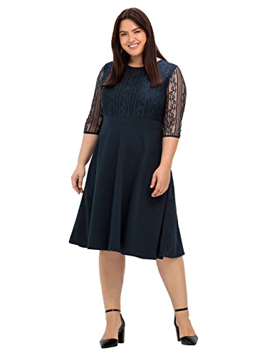 Sheego Damen Große Größen Cocktailkleid mit floraler Spitze und Chiffon-Ärmeln Abendkleid Abendmode elegant Rundhals-Ausschnitt Spitze unifarben von Sheego