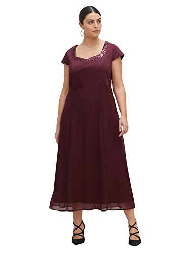 Sheego Damen Große Größen Cocktailkleid mit schimmernden Pailletten, leicht ausgestellter Rock Abendkleid Abendmode elegant Caree-Ausschnitt Pailletten unifarben von Sheego