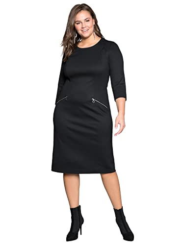 Sheego Damen Große Größen Etuikleid mit 3/4- Arm, im Materialmix Businessmode klassisch Rundhals-Ausschnitt - von Sheego
