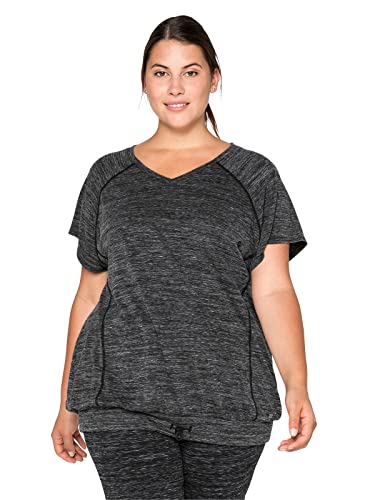 Sheego Damen Große Größen Funktionsshirt mit Saumbündchen, atmungsaktiv Funktionsshirt Fitness sportlich V-Ausschnitt - unifarben von Sheego