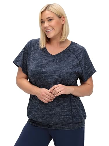 Sheego Damen Große Größen Funktionsshirt mit Saumbündchen, atmungsaktiv Funktionsshirt Fitness sportlich V-Ausschnitt - unifarben von Sheego