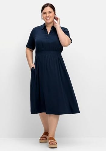 Sheego Damen Große Größen Hemdblusenkleid mit Gummizugbund in der Taille Blusenkleid Citywear klassisch V-Ausschnitt Knopfleiste unifarben von Sheego