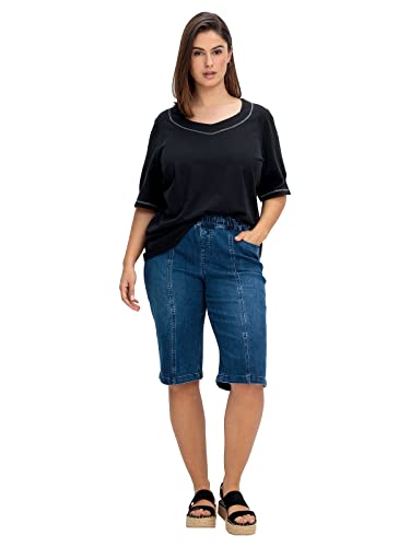 Sheego Damen Große Größen Jeans-Bermudas mit Gummibund und Teilungsnähten Bermudas Freizeitmode sportlich - unifarben von Sheego