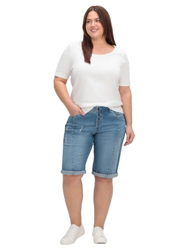 Sheego Damen Große Größen Jeans-Bermudas mit Stretch-Anteil Jeansbermudas Freizeitmode sportlich Knopfleiste unifarben von Sheego