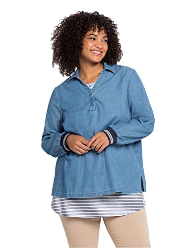 Sheego Damen Große Größen Jeans-Tunika aus Denim mit Blusenkragen und Kontrastbündchen Freizeitmode sportlich V-Ausschnitt Knopfleiste von Sheego