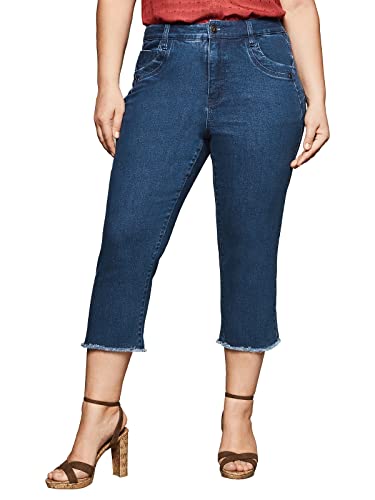 Sheego Damen Große Größen Jeans mit Fransen am Saum 3/4-Jeans Freizeitmode sportlich - unifarben von Sheego