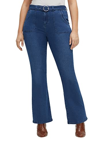 Sheego Damen Große Größen Jeans mit Stoffgürtel und markanten Taschen Bootcut-Jeans Citywear feminin - unifarben von Sheego