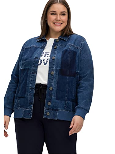 Sheego Damen Große Größen Jeansblouson in Patch-Optik Jeansjacke Freizeitmode trendig - gemustert von Sheego