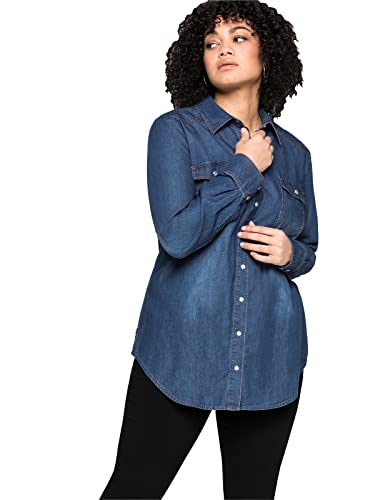 Sheego Damen Große Größen Jeansbluse mit Knopfleiste und Brusttaschen Jeansbluse Basicmode sportlich - unifarben von Sheego