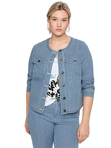 Sheego Damen Große Größen Jeansjacke in verkürzter Form Jeansjacke Citywear feminin Knopfleiste gestreift von Sheego