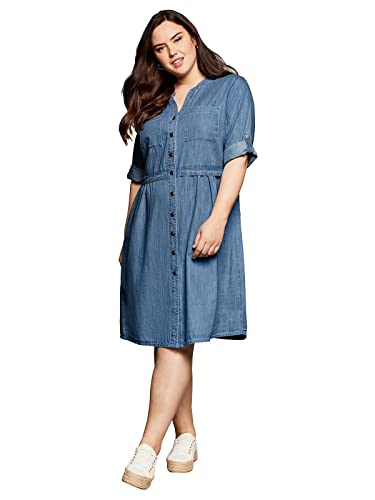 Sheego Damen Große Größen Jeanskleid mit Knopfleiste und hoher Taille Jeanskleid Citywear feminin Rundhals-Ausschnitt - unifarben von Sheego