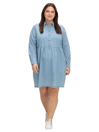 Sheego Damen Große Größen Jeanskleid mit Tupfenprint und Taschen Citywear trendig V-Ausschnitt Knopfleiste von Sheego