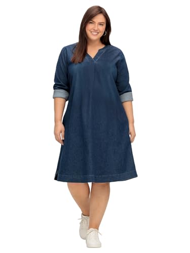 Sheego Damen Große Größen Jeanskleid mit V-Ausschnitt und Eingrifftaschen Citywear sportlich V-Ausschnitt - von Sheego