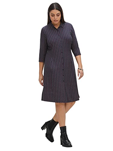 Sheego Damen Große Größen Jerseykleid in Hemdblusen-Stil, leicht elastisch Jerseykleid Citywear feminin V-Ausschnitt - Gemustert von Sheego