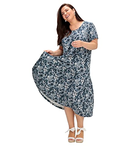 Sheego Damen Große Größen Jerseykleid mit Blumendruck, in Midilänge Jerseykleid Freizeitmode feminin Rundhals-Ausschnitt - Gemustert von Sheego