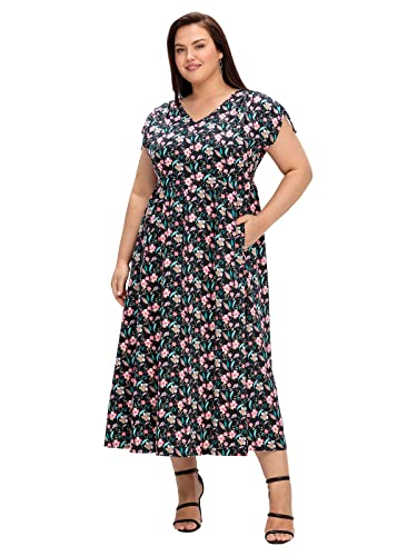 Sheego Damen Große Größen Jerseykleid mit Blumenprint und weitem Rock Freizeitmode feminin V-Ausschnitt - von Sheego