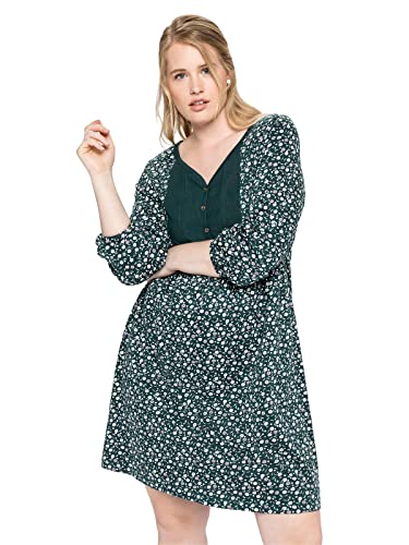 Sheego Damen Große Größen Jerseykleid mit Bluseneinsatz vorn Jerseykleid Freizeitmode feminin V-Ausschnitt Knopfleiste Gemustert von Sheego