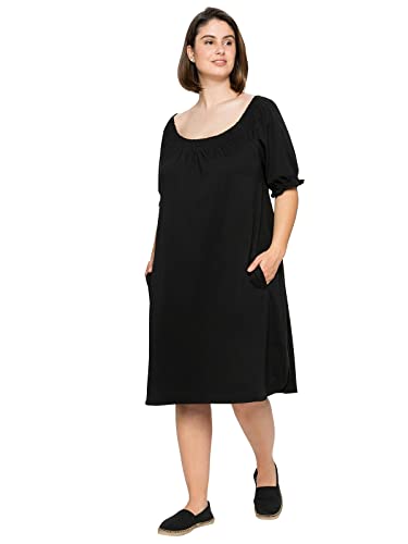 Sheego Damen Große Größen Jerseykleid mit Smok-Ausschnitt und Puffärmeln Jerseykleid Freizeitmode feminin Rundhals-Ausschnitt - unifarben von Sheego