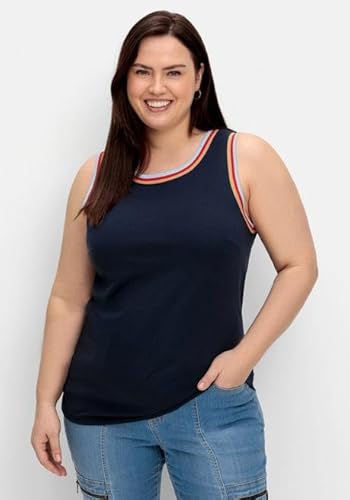 Sheego Damen Große Größen Jerseytop mit gestreiften Rippbündchen Tanktop Freizeitmode sportlich Rundhals-Ausschnitt - unifarben von Sheego