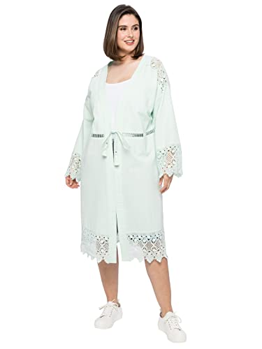 Sheego Damen Große Größen Kimonomantel mit verspielten Details Longbluse Freizeitmode feminin Spitze unifarben von Sheego